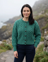 Ladies Merino Cropped Classic Aran Cardigan | Green