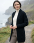 Aran Crafts Women's Black Celtic Braid Edge-to-Edge Merino Wool Coat - Clearance