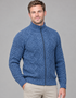 Mens Full Zip Merino Wool Aran Cardigan | Denim - Clearance
