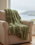 Two Tone Aran Cable Knit Throw Blanket | Green Merino Wool