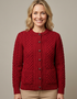 Damen-Strickjacke aus Merino-Aran-Wolle | Traditionelles Wabenmuster | Rot