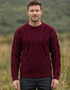 Damen-Fischerpullover aus schwerem Aran-Strick | Burgunderrot