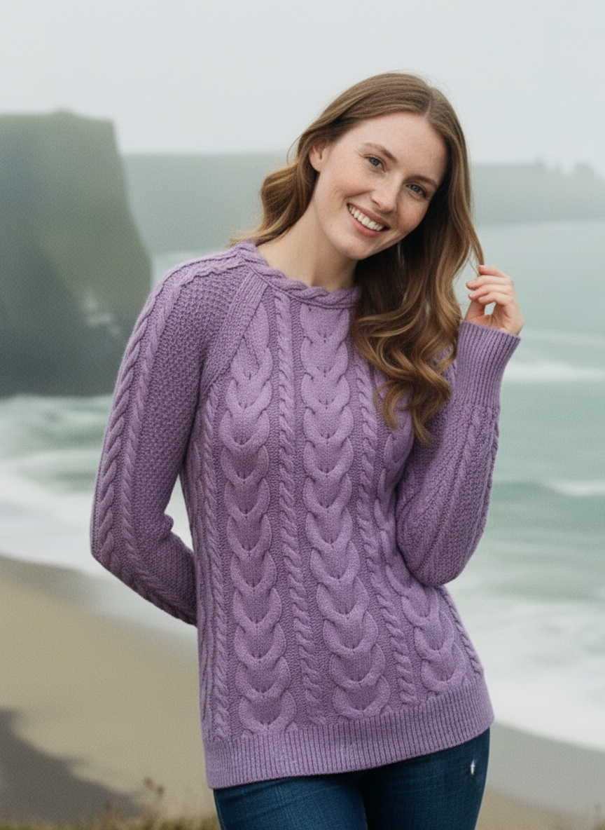 Aran Crew Neck Cashmere Sweater | Lavender