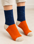 Tricolor Merino Wool Socks | Navy, Orange & Beige