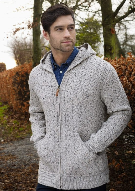 Aran Crafts Men’s Hooded Oatmeal Cardgian