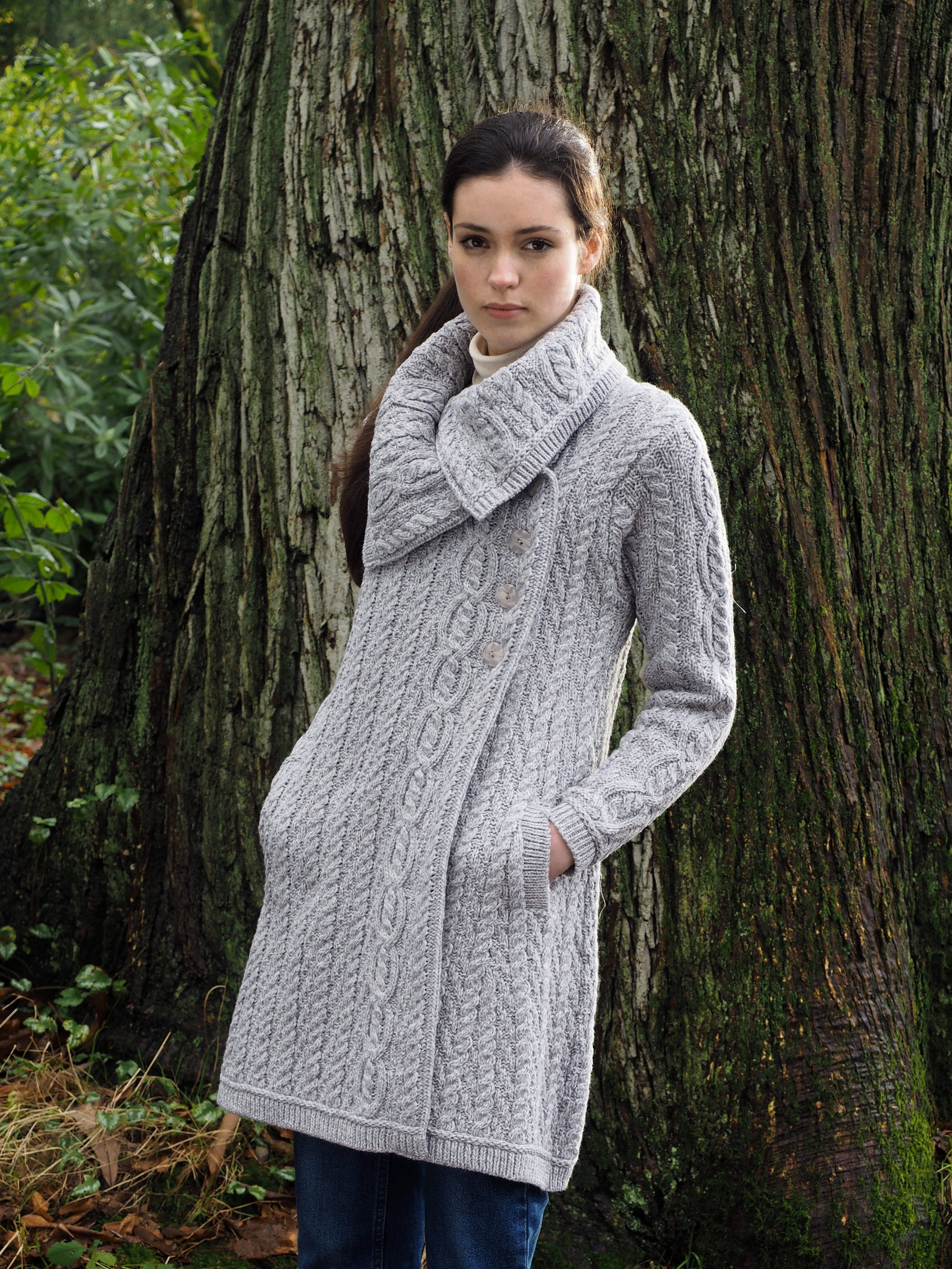 Aran Crafts Chunky Collar Soft Grey Coat