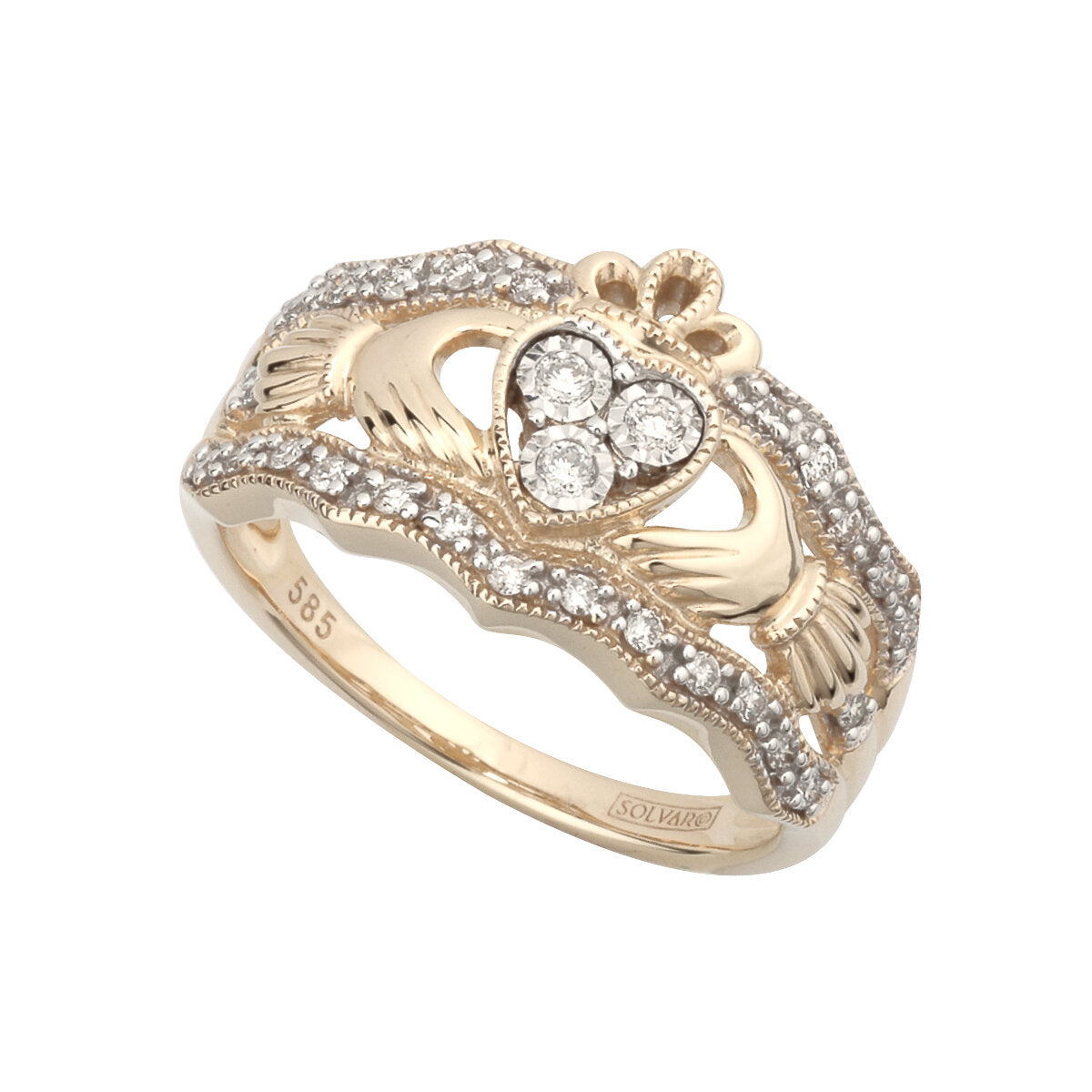 14K Diamond Claddagh Ring