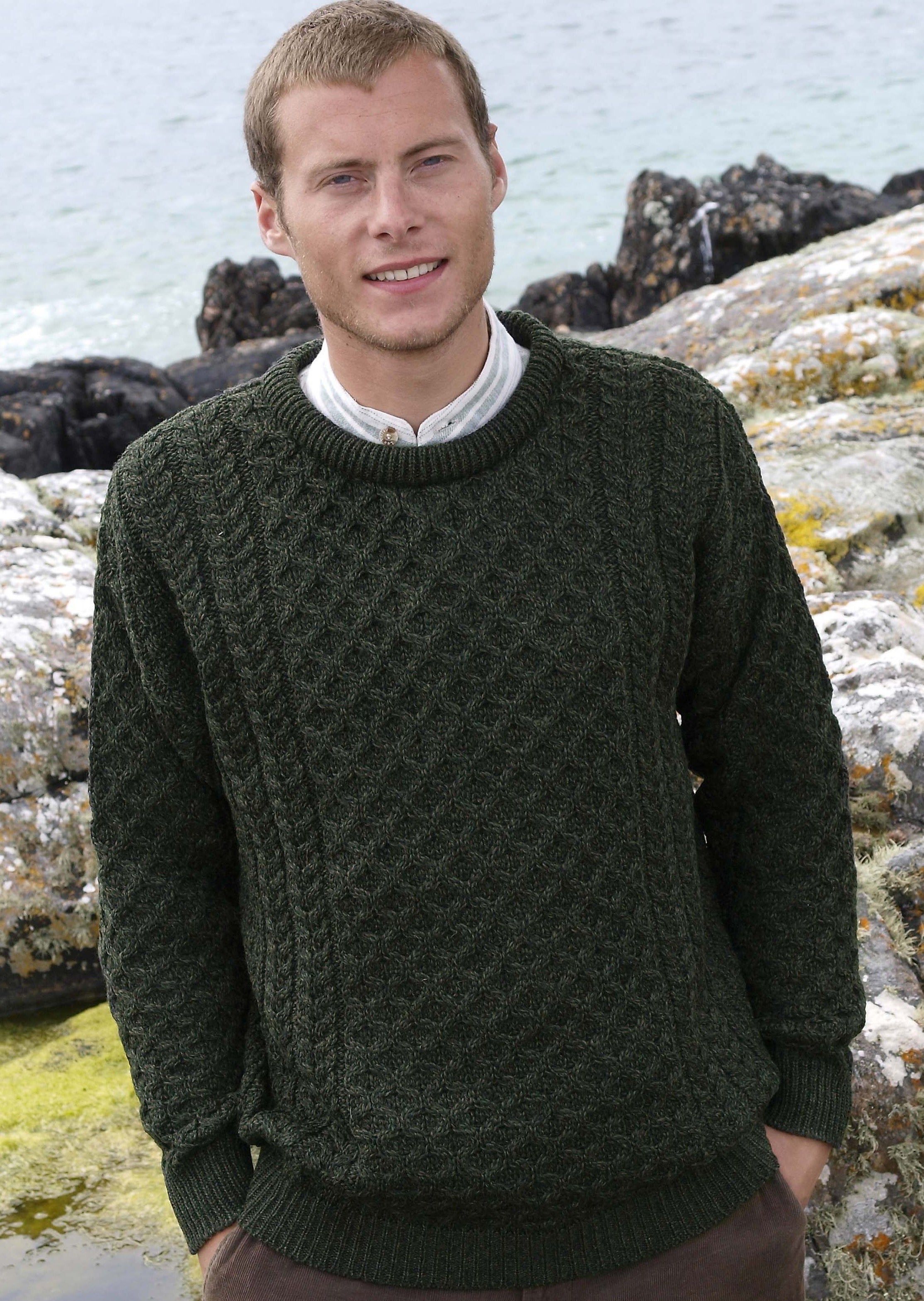 Aran Green Kildare Merino Crew Neck Sweater