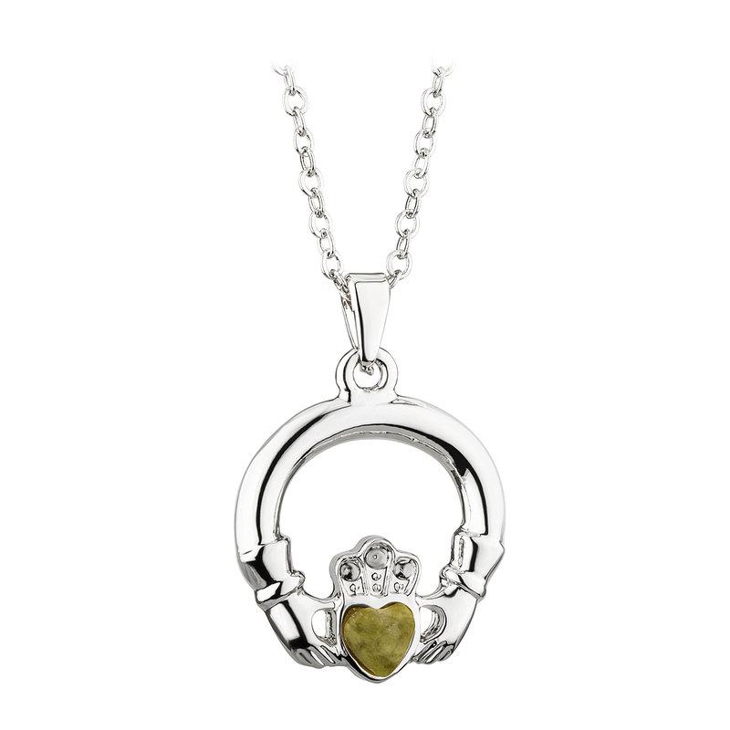 Solvar Rhodium Plated Connemara Marble Claddagh Pendant S46527