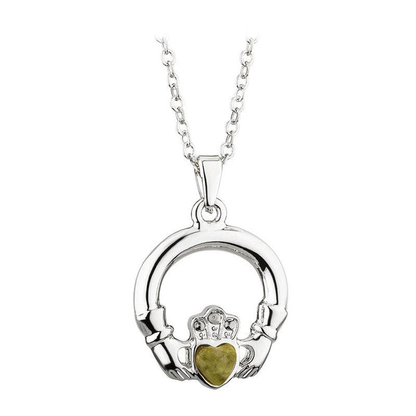 Solvar Rhodium Plated Connemara Marble Claddagh Pendant S46527