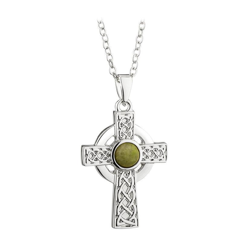 Solvar Rhodium Plated Connemara Marble Cross Pendant S46529