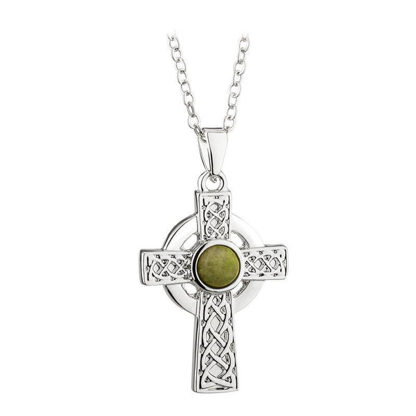 Solvar Rhodium Plated Connemara Marble Cross Pendant S46529