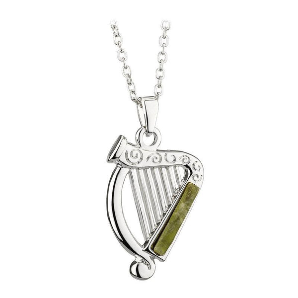 Solvar Rhodium Plated Connemara Marble Harp Pendant