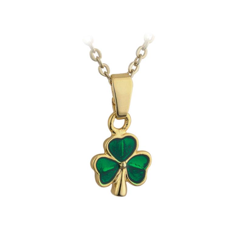 Gold Enamel Shamrock Necklace