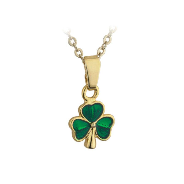 Gold Enamel Shamrock Necklace