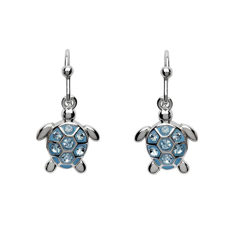 Drop Turtle Earrings with Blue Swarovski® Crystals