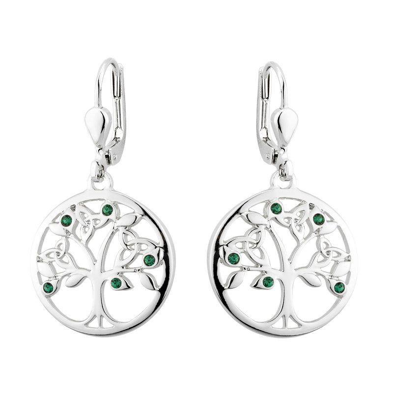 Solvar Rhodium Plated Crystal Tree Of Life Drop Earrings S33907R