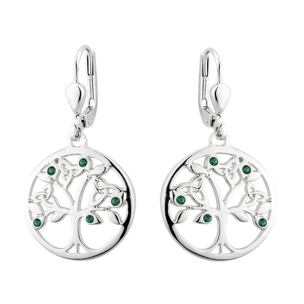 Solvar Rhodium Plated Crystal Tree Of Life Drop Earrings S33907R