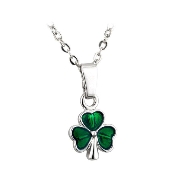 Solvar Rhodium Plated Enamel Shamrock Pendant S4879