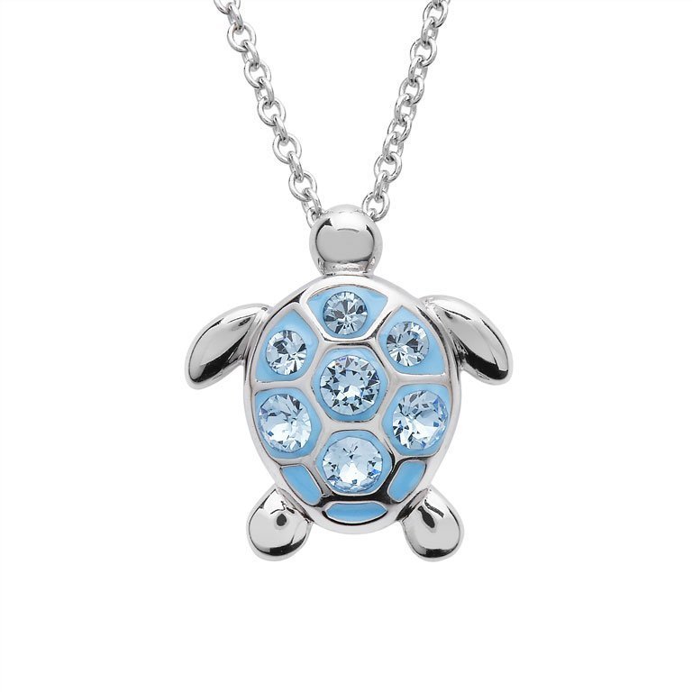 Sea Turtle Necklace With Aqua Swarovski® Crystals