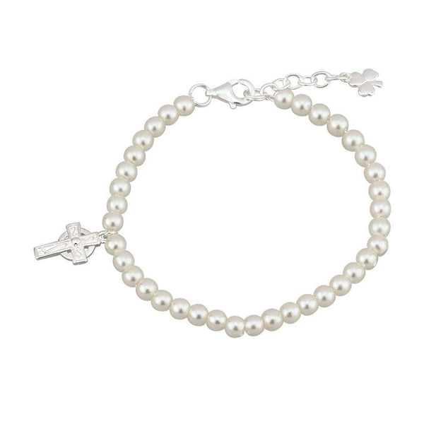 Solvar Rhodium Plated Pearl And Cross Bracelet S5676