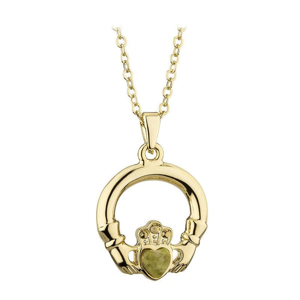 Solvar Gold Plated Connemara Marble Claddagh Pendant S46528