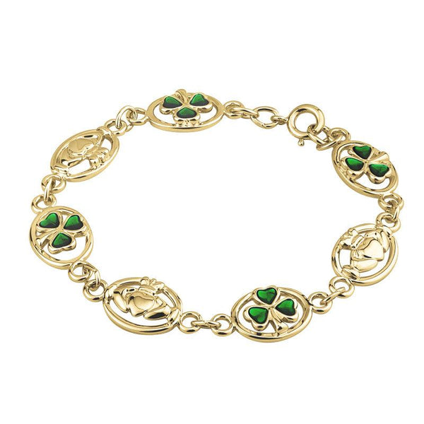 Solvar Gold Plated Enamel Shamrock & Claddagh Bracelet S5153