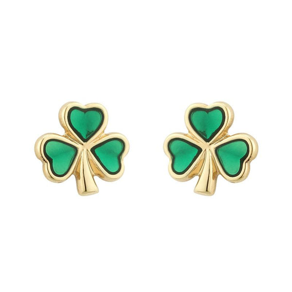 Gold Plated Enamel Shamrock Earrings 