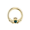 Solvar Gold Plated Green Crystal Heart Claddagh Brooch S1547
