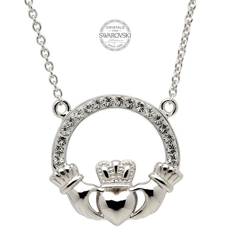Swarovski Crystal Sterling Silver Claddagh Necklace