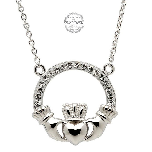 Swarovski Crystal Sterling Silver Claddagh Necklace