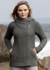 Aran Green Heart Hooded Cardigan