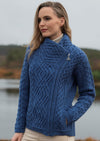 Aran Shannon Side Zip Blue Cardigan