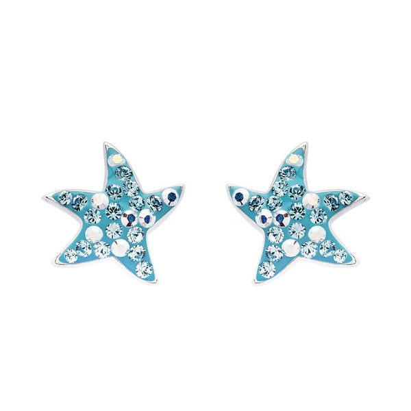 Dancing Starfish Stud Earrings with Aqua Swarovski® Crystals