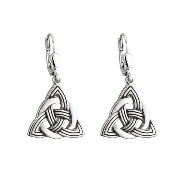 Solvar Rhodium Antigued Trinity Knot Drop Earrings S33279