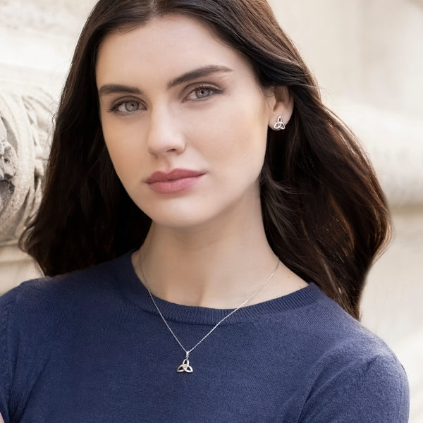 Silver 10K Gold & Diamond Trinity Knot Pendant - Skellig Gift Store