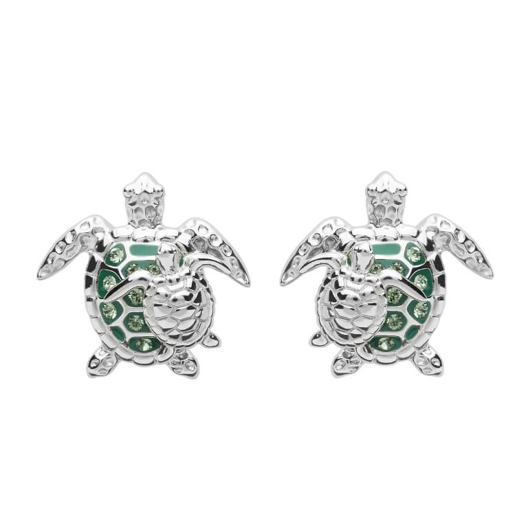 Green Mother & Baby Turtle Earrings With Swarovski® Crystals