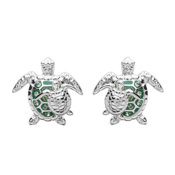 Green Mother & Baby Turtle Earrings With Swarovski® Crystals