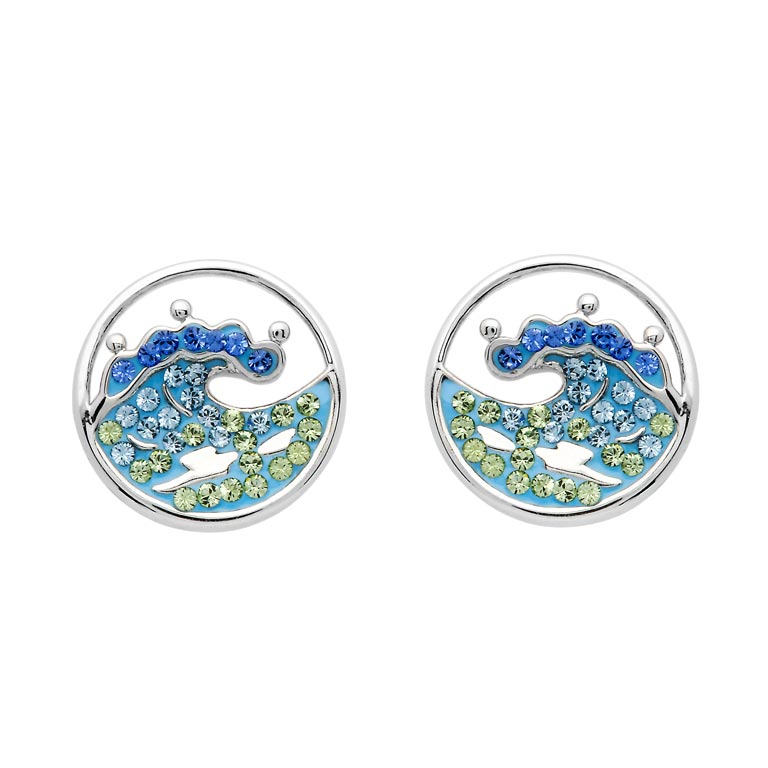 Blue Wave Stud Earrings with Aqua Swarovski® Crystals