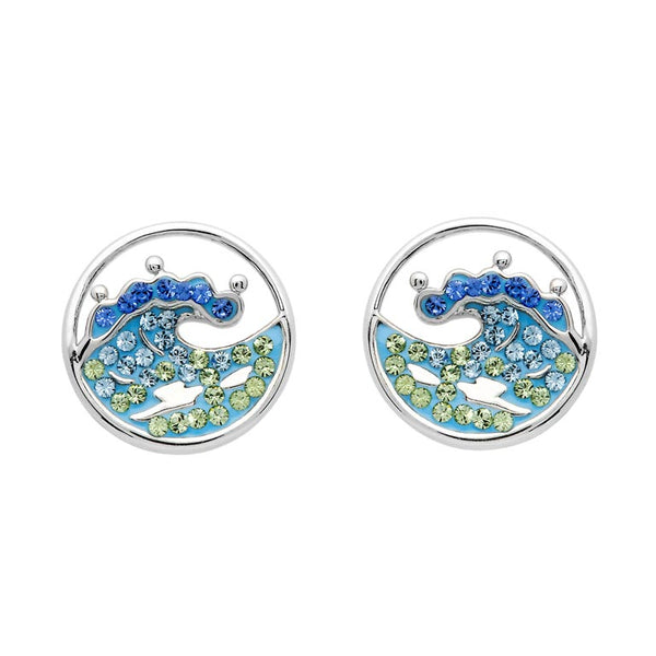 Blue Wave Stud Earrings with Aqua Swarovski® Crystals