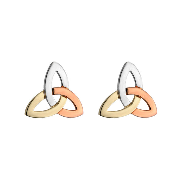 14k 3 Colour Gold Trinity Knot Earrings - Skellig Gift Store