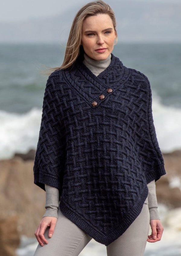 Aran Crafts Ink Blue Wool Poncho