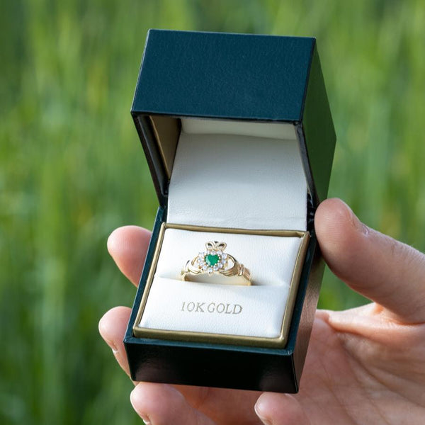 10k Gold Green Agate Claddagh Ring