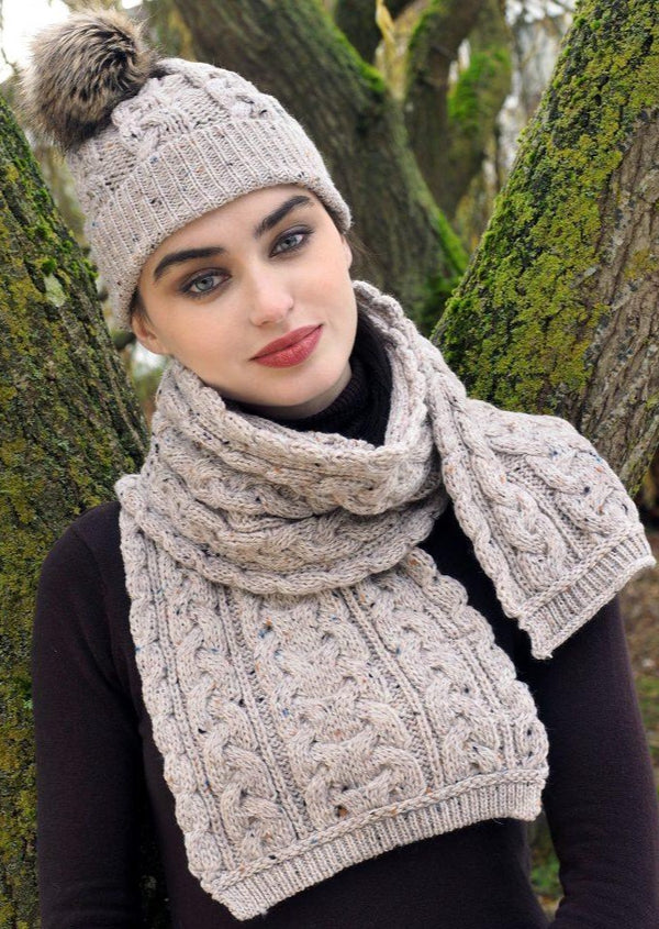 Aran Chunky Cable Knit Oatmeal Scarf