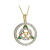 Solvar 14k White Yellow Gold Diamond Emerald Celtic Pendant s46788