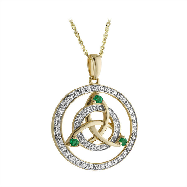 Solvar 14k White Yellow Gold Diamond Emerald Celtic Pendant s46788