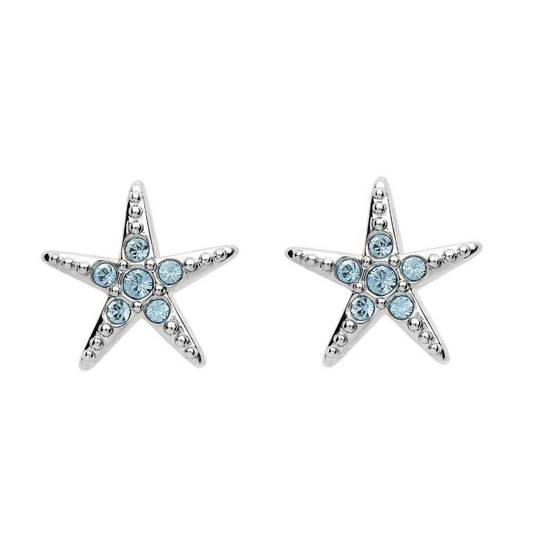 Stud Star Fish Earrings With Aqua Swarovski® Crystals