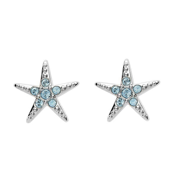 Stud Star Fish Earrings With Aqua Swarovski® Crystals