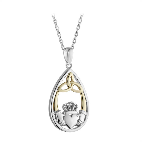 Solvar Sterling Silver 10k Gold Diamond Claddagh Pendant s46805