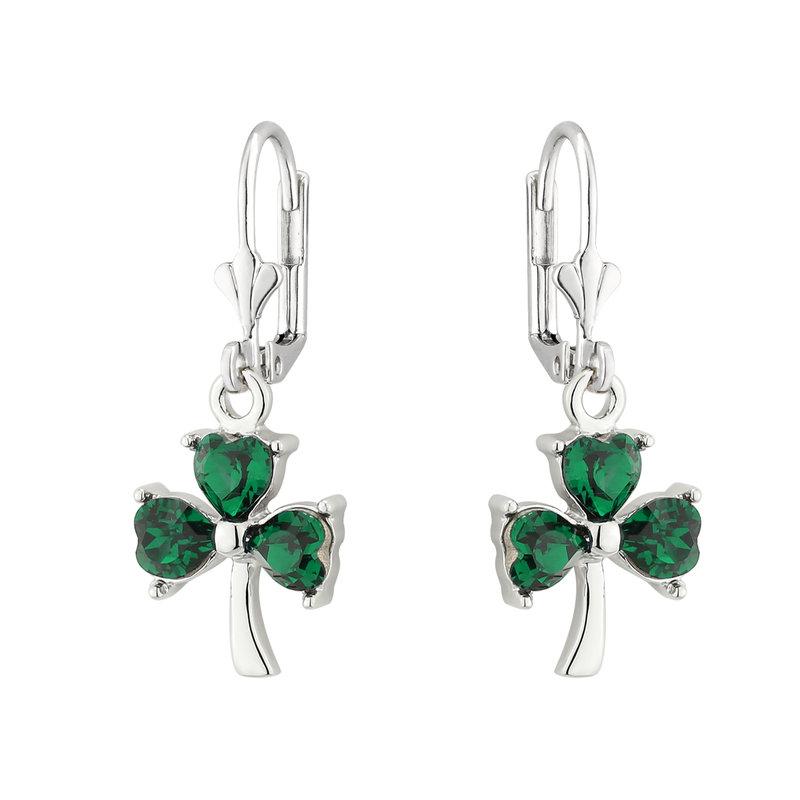 Solvar Rhodium Crystal Shamrock Drop Earrings S33578